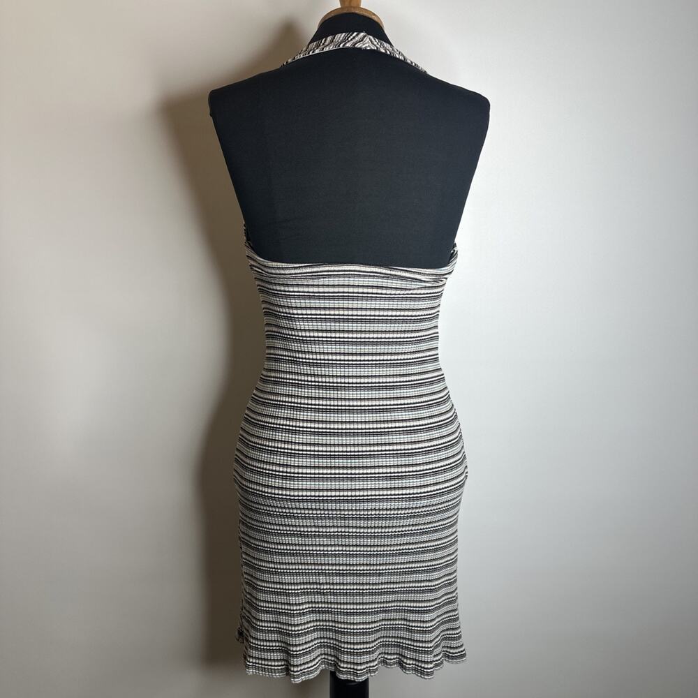 American Eagle Multicolor Striped Halter Dress Large Ribbed Open Back 90s Style - Picture 2 of 9